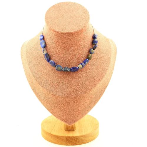 Collier 15 Perles Lapis Lazuli Du Pakistan. Chaine En Acier Inoxydable Collier Femmes, Hommes. Taille Personnalisable.