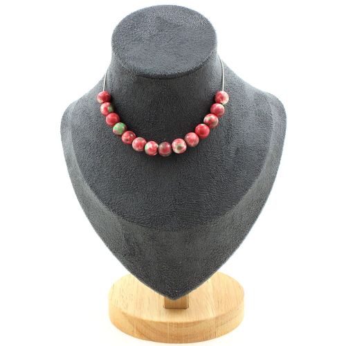 Collier 15 Perles Jaspe Vert Rouge 8 Mm. Chaine En Acier Inoxydable Collier Femmes, Hommes. Taille Personnalisable.