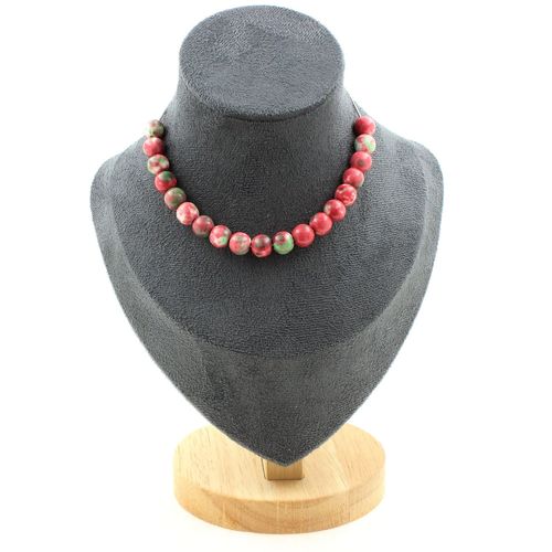 Collier 20 Perles Jaspe Vert Rouge 8 Mm. Chaine En Acier Inoxydable Collier Femmes, Hommes. Taille Personnalisable.