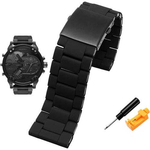 Bracelet de montre pour homme Diesel DZ7370 DZ7395 DZ 7430 DZ7396 Grand cadran en gel de silice Bracelet de montre en acier fin 28 mm