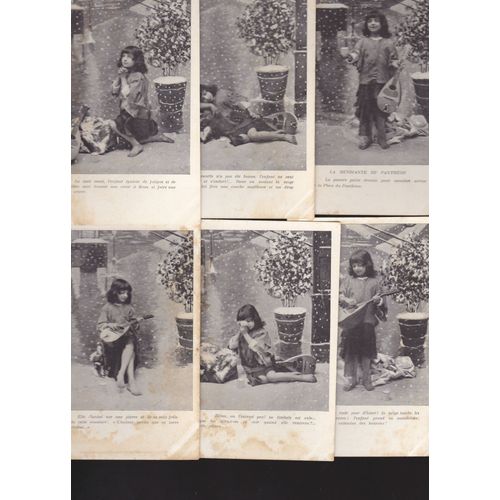 Superbe Lot De 6 Cartes Postales Anciennes : Fillette A La Mandoline Sous La Neige