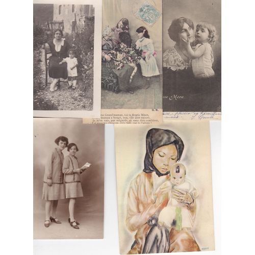 Superbe Lot De 5 Cartes Postales Anciennes : Mere Et Enfant