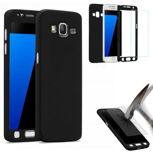 Coque Case Noir Fullbody 360 Degrés Pour Samsung Galaxy J1 2016 + 1 Film En Verre