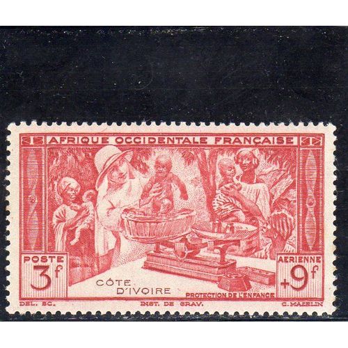 Timbre De Poste Aérienne De Côte D'ivoire (Au Profit De L'oeuvre De Protection De L'enfance Indigène)