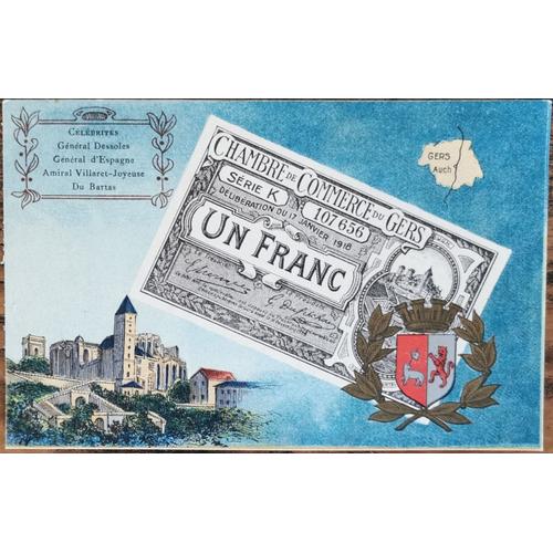 Carte Postale Billet 1 Franc Chambre De Commerce Du Gers