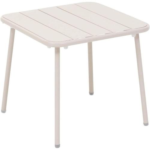 Table Basse De Jardin Carrée En Acier "Phuket" - Blanc Argile - L 45 X H 41 Cm