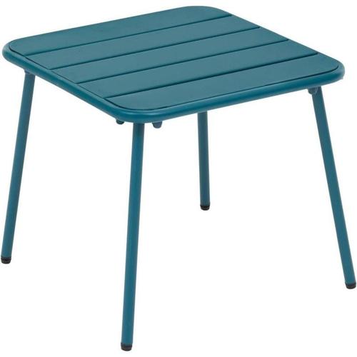 Table Basse De Jardin Carrée En Acier "Phuket" - Bleu Canard - L 45 X H 41 Cm