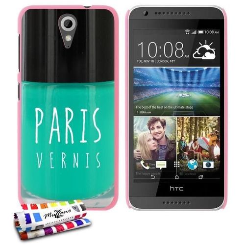 Coque Case Htc Desire 620 Paris Vernis Vert Contour Rose Silicone Souple (Tpu)