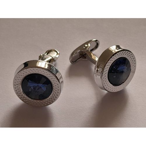 Boutons De Manchettes En Forme De Disque Avec Dôme De Verre Bleu Incrusté Pour De L'élégance Et Du Style ...