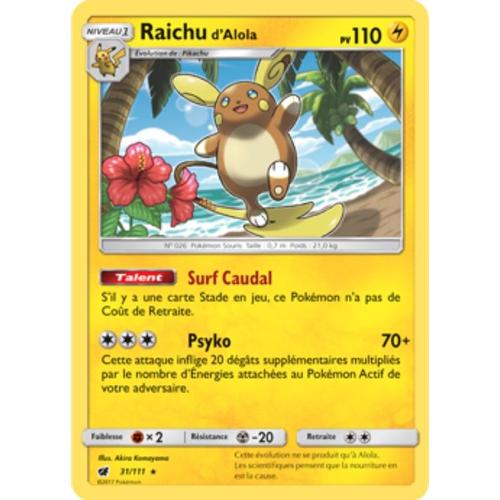 Carte Pokémon Raichu D'alola Holo - 110 Pv - Soleil Et Lune Invasion Carmin - 31/111 Neuve - Fr