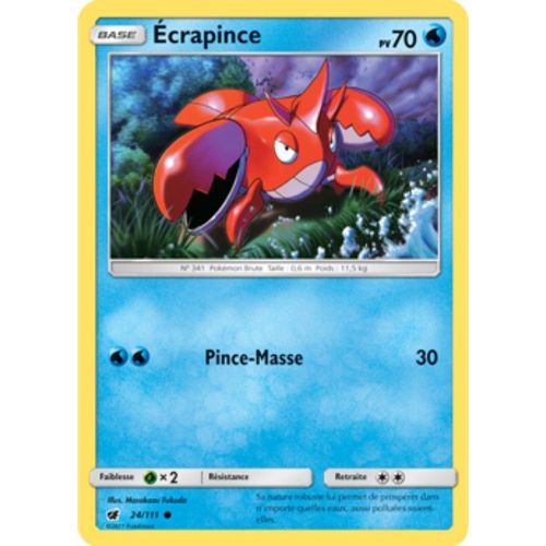 Carte Pokémon Écrapince - 70 Pv - Soleil Et Lune Invasion Carmin - 24/111 Neuve - Fr