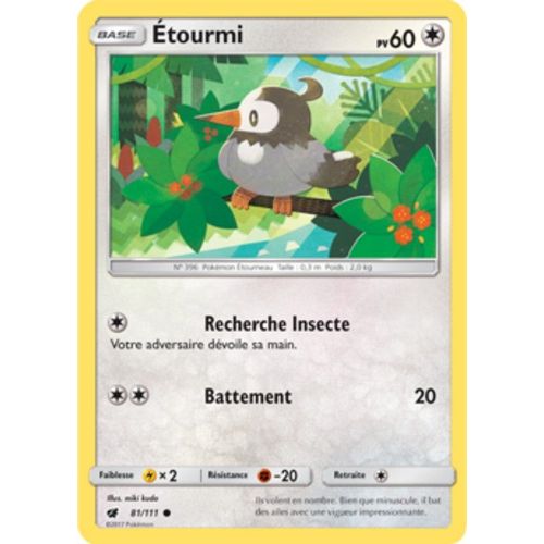 Carte Pokémon Étourmi - 60 Pv - Soleil Et Lune Invasion Carmin - 81/111 Neuve - Fr