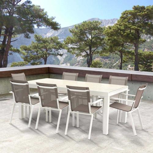 Salon De Jardin En Aluminium Décor Bois Tulum Table + 8 Fauteuils