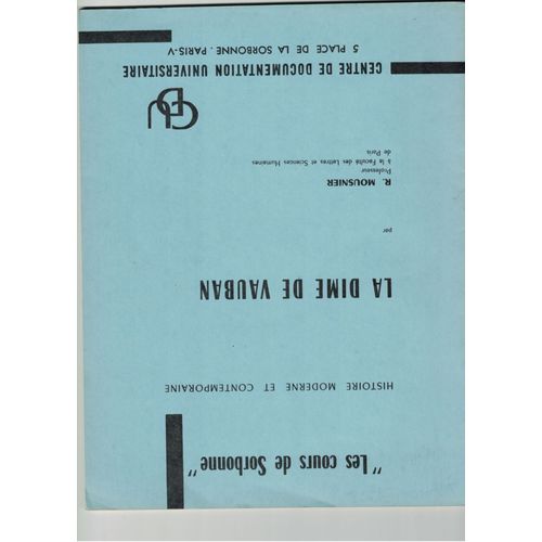 Les Cours De Sorbonne Histoire Moderne Et Contemporaine -La Dime De Vauban   de R. Mousnier   Format Broché (Livre)