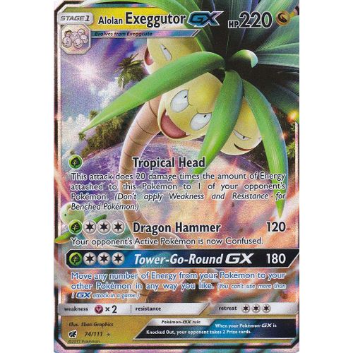 Carte Pokemon - Alolan Exeggutor Gx 74/111 - Ultra Rare - 220 Hp ( Noadkoko D'alola Gx ) - Soleil Et Lune 4 Invasion Carmin - Version Anglaise -