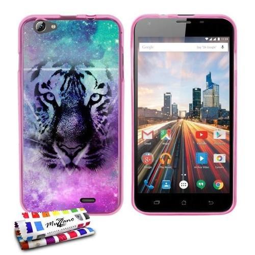 Coque Case Archos 55 Helium Plus Lion Galaxie Contour Rose Silicone Souple (Tpu)