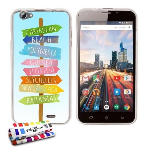Coque Case Archos 55 Helium Plus Beach Signs Contour Transparent Silicone Souple (Tpu)