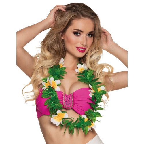 Collier Fleurs Blanc Et Vert Adulte Taille Unique