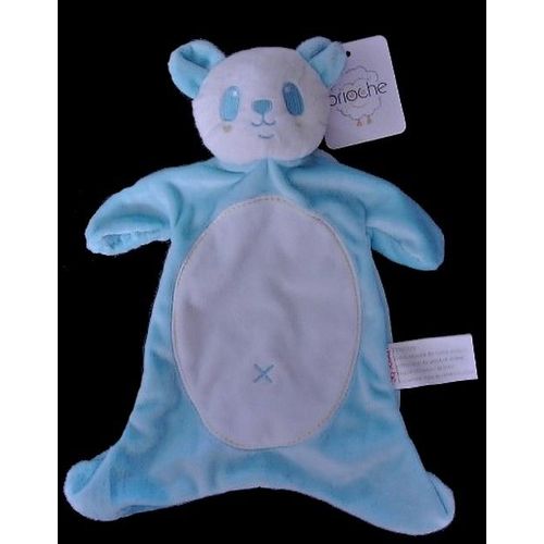 Doudou Plat Panda Kimbaloo Brioche Bleu Blanc La Halle 30 Cm