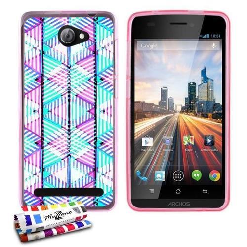 Coque Case Archos 50b Helium Neon Abstrait Contour Rose Silicone Souple (Tpu)