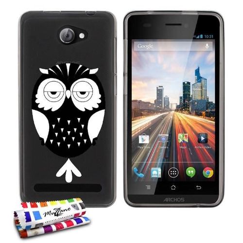 Coque Case Archos 50b Helium Hibou Contour Gris Silicone Souple (Tpu)