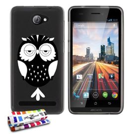 Coque Case Archos 50b Helium Hibou Contour Gris Silicone Souple (Tpu)