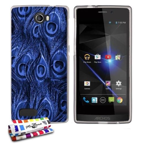 Coque Case Archos 50 Diamond Paon Noir Contour Gris Silicone Souple (Tpu)