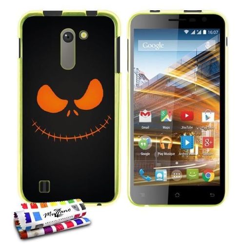 Coque Case Archos 50c Neon Citrouille Contour Jaune Silicone Souple (Tpu)
