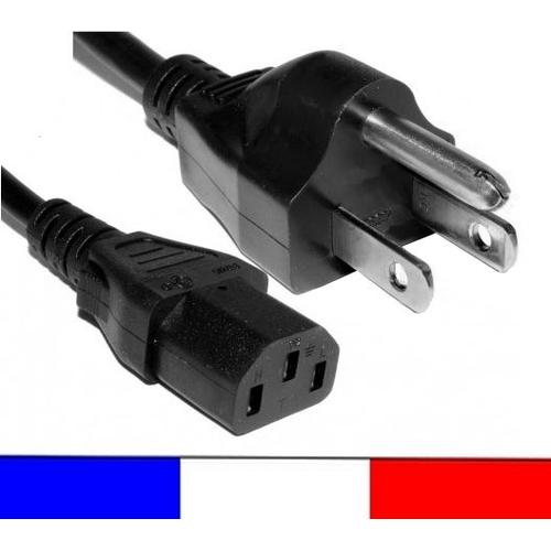 Cable Cordon alimentation secteur prise US (fiche Mâle USA vers femelle IEC  C13) - 1M50 - imprimante PC écran onduleur etc