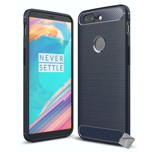 Housse Etui Coque Silicone Gel Carbone Pour Oneplus 5t + Verre Trempe - Bleu Fonce