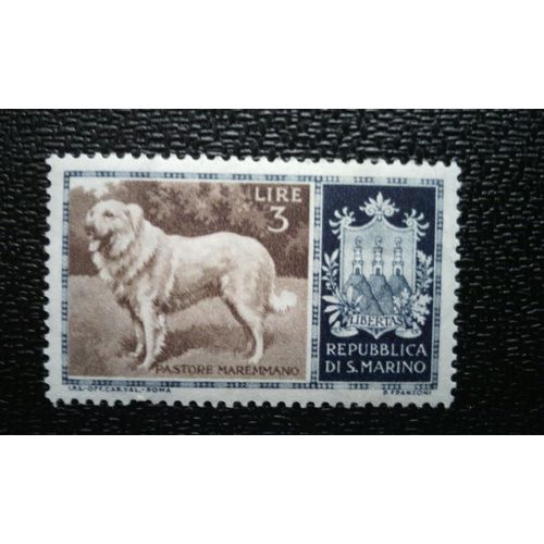 Timbre San Marino (Yt 415 ) 1956 Séries: Chiens Maremma Shepdog (Canis Lupus Familiaris)