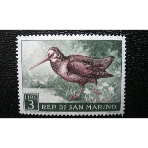 Timbre San Marino (Yt 481 ) 1960 Séries: Vie Des Oiseaux Bécasse Des Bois (Scolopax Rusticola)