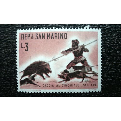 Timbre San Marino (Yt 512 ) 1961 Chasse Au Sanglier