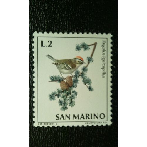 Timbre San Marino (Yt 811 ) 1972 Séries: Oiseaux Crête Commune De Feu De 1972 (Regulus Ignicapillus)