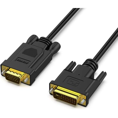 Câble DVI-D 24+1 vers VGA - Mâle vers Mâle, plaqué Or, 1,8 m