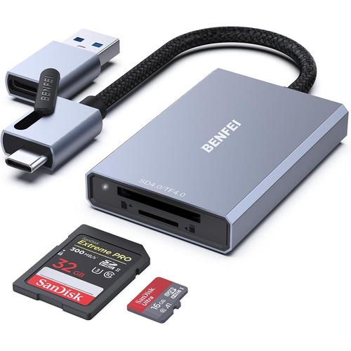 Lecteur de Carte SD 4.0, Lecteur de Carte mémoire USB-C/USB-A 2-en-1, pour SDXC, SDHC, SD, MMC, RS-MMC, Micro SDXC, Micro SD, Carte Micro SDHC, UHS-II et Cartes UHS-I