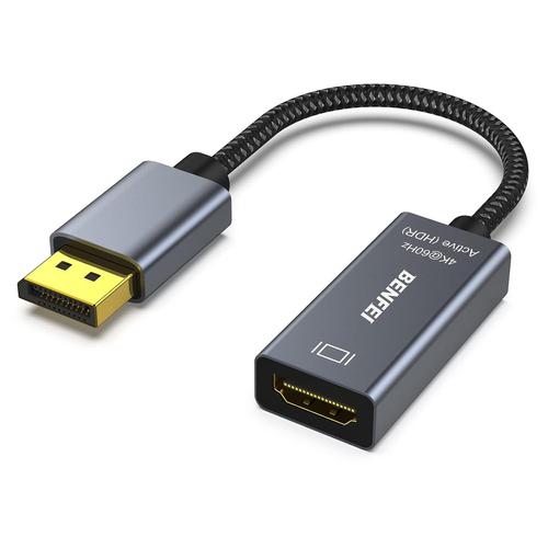 Adaptateur DisplayPort vers HDMI 4 K@60 Hz, DP vers HDMI Compatible avec HP, ThinkPad, AMD Nvidia Desktop et Plus, Gris