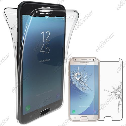 Ebeststar ® Pour Samsung Galaxy J3 2017 Sm-J330f - Coque Intégrale Avant Et Arrière Silicone Gel + Film Protection Écran En Verre Trempé, Couleur Transparente