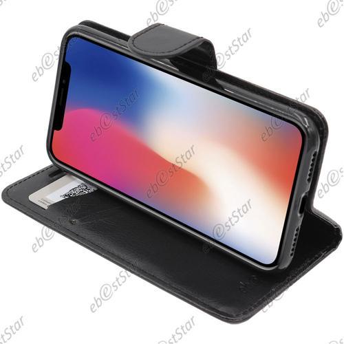 Ebeststar ® Pour Apple Iphone X 5.8", Iphone 10 - Housse Coque Etui Portefeuille Support Folio Simi Cuir, Couleur Noir [Dimensions De Votre Appareil : 143.6 X 70.9 X 7.7 Mm]