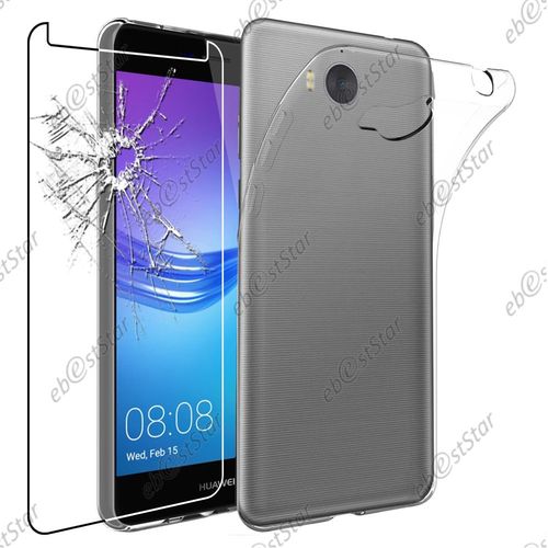 Ebeststar ® Pour Huawei Y6 2017 - Housse Etui Coque Silicone Gel Souple Ultra Fine 0,3mm Et Invisible + Film Protection Écran En Verre Trempé, Couleur Transparente