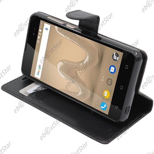 Ebeststar ® Pour Wiko Sunny 2 Plus - Housse Coque Etui Portefeuille Support Folio Simi Cuir, Couleur Noir [Dimensions Precises De Votre Appareil : 146.3 X 73.7 X 9.8 Mm, Écran 5'']