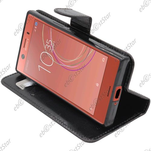 Ebeststar ® Pour Sony Xperia Xz1 Compact - Housse Coque Etui Portefeuille Support Folio Simi Cuir, Couleur Noir [Dimensions Precises De Votre Appareil : 129 X 64 X 9.3 Mm, Écran 4.6'']