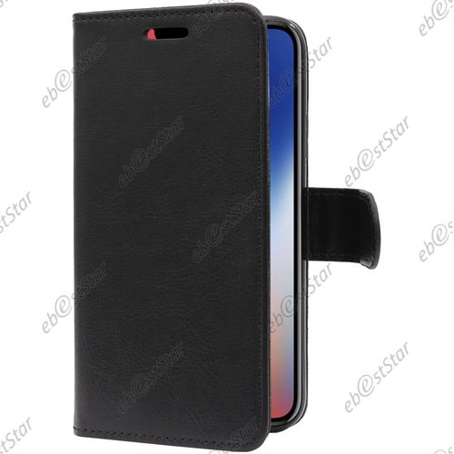 Ebeststar ® Film Protection Écran En Verre Trempé + Etui Portefeuille Housse Coque Folio Book Livre Pour Apple Iphone X 5.8", Iphone 10, Couleur Noir [Dimensions De Votre Appareil : 143.6 X 70.9 X 7.7 Mm]