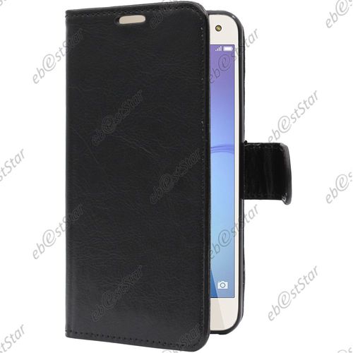Ebeststar ® Film Protection Écran En Verre Trempé + Etui Portefeuille Housse Coque Folio Book Livre Pour Huawei Y6 2017, Couleur Noir [Dimensions Precises De Votre Appareil : 143.8 X 72 X 8.4 Mm, Écran 5'']