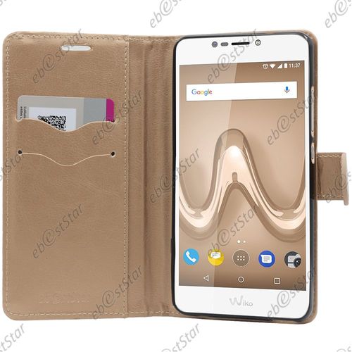 Ebeststar ® Housse Portefeuille Coque Etui Protection Folio Pour Wiko Tommy 2 Plus, Couleur Jaune / Dorée [Dimensions De Votre Appareil : 155.3 X 76.8 X 8.9 Mm]