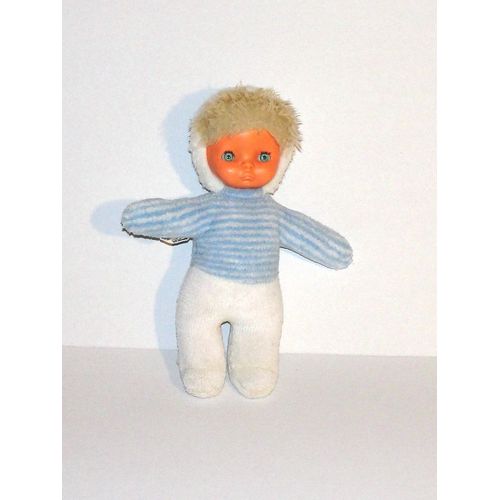 Poupée De Chiffon Boulgom Vintage Peluche Doudou Modele Rayé Bleu Ancien 30 Cm