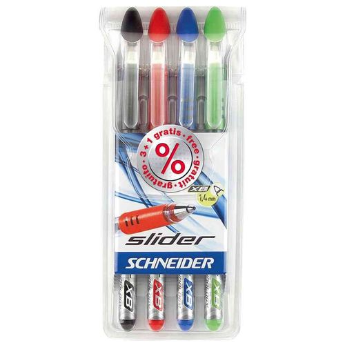 Schneider Lot De 4 Stylos À Bille Slider (Noir/Vert/Rouge/Bleu)