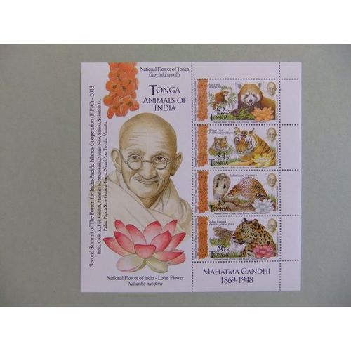 Tonga 2015 Gandhi + Fauna / Flora Tiger Leopard Snake Yvert Bloc 85 ** Mnh //Aa