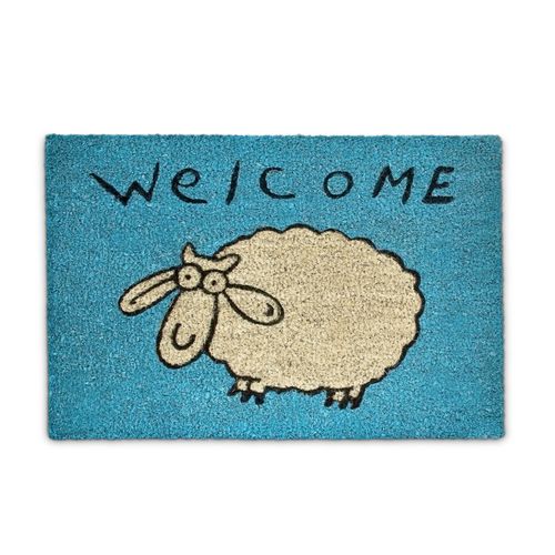 Relaxdays Paillasson Tapis D?Entrée Bleu « Welcome » Avec Mouton 60 X 40 Cm Fibre De Coco