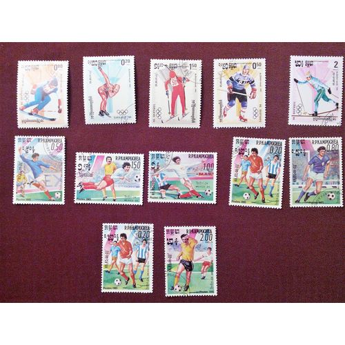 Lot 13 Timbres Cambodge (Kampuchea) : Jeux Olympiques Sarajevo 1984 - Coupe Du Monde Football México 1985 (Tous Différents)